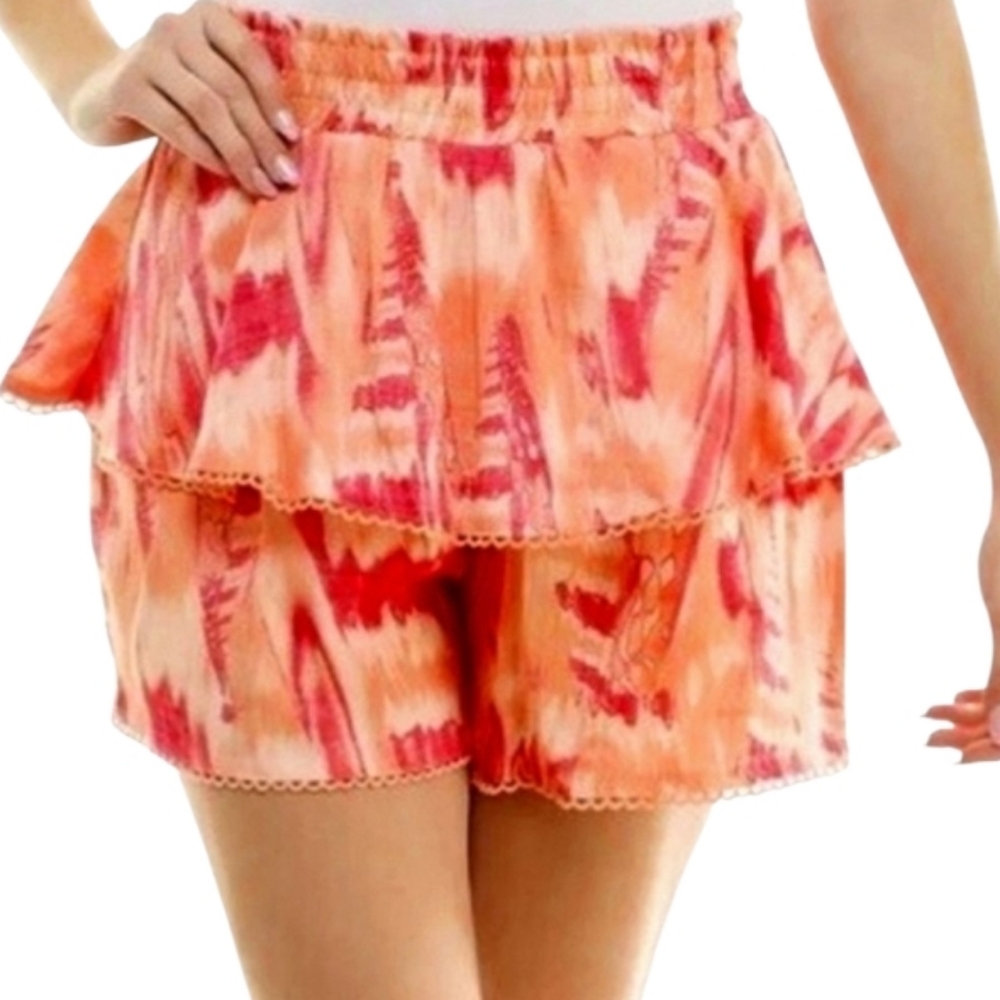 Nicole Miller Orange And Pink Women's Tie-Dye Ruffle Shorts Pull On Size‎ XL